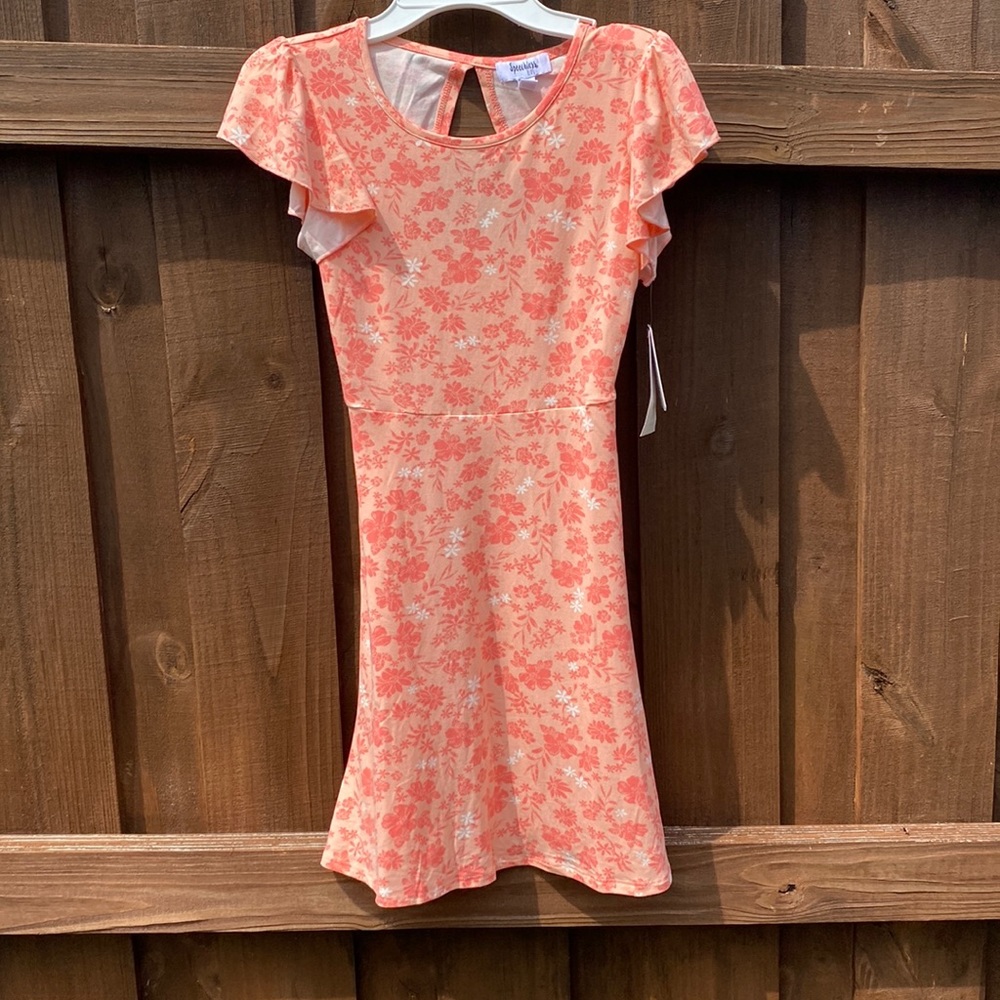 Speechless Kids Floral Flutter Sleeve Dress ~ Pink/Peach ~ New!